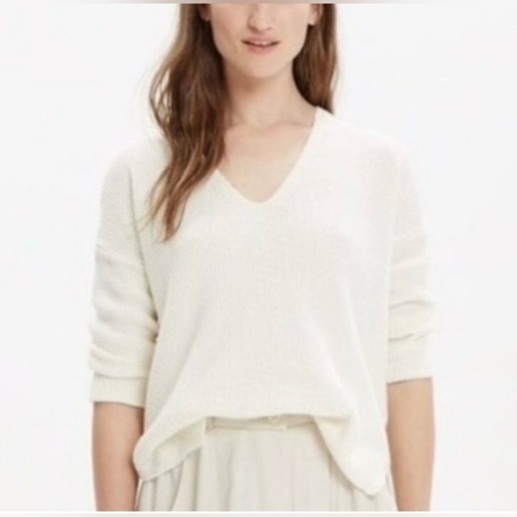 MADEWELL Oceanside Sweater Ivory Cream Pullover Knit VNeck J.Crew Casual Work - Picture 9 of 9